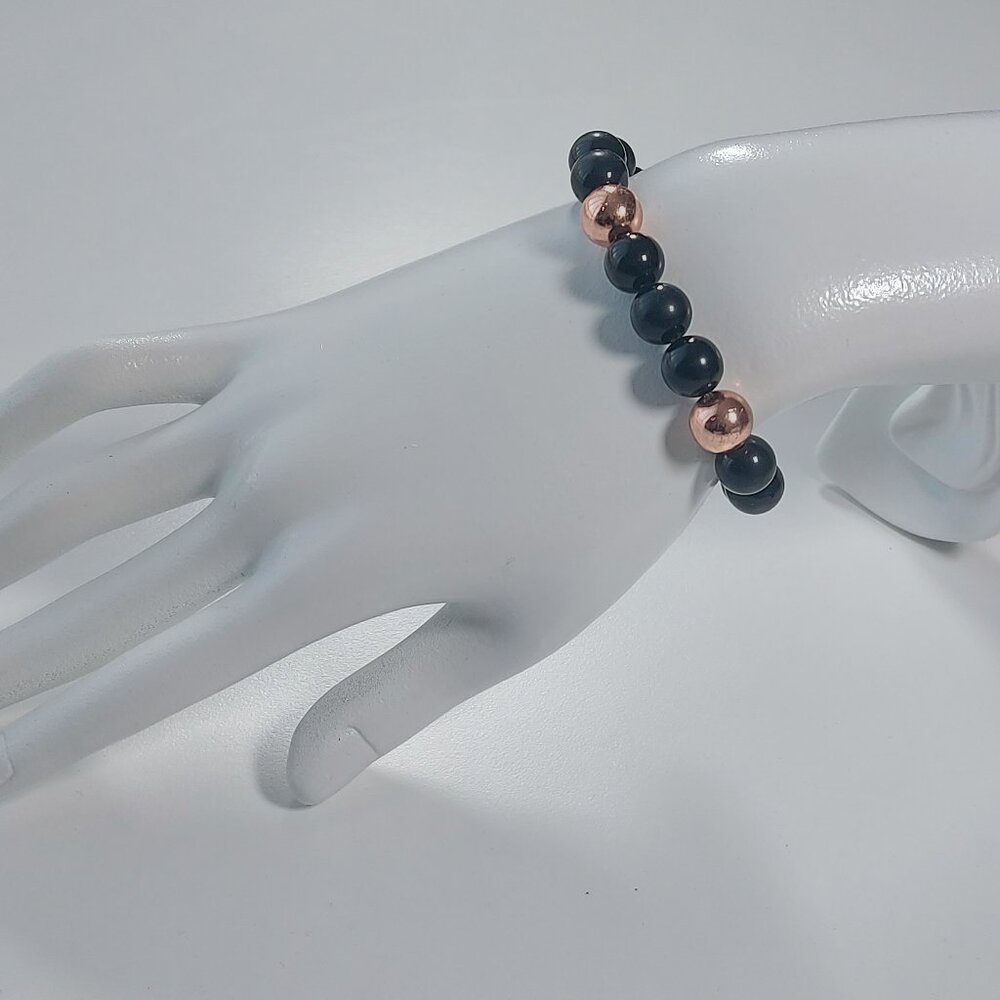 Dragon Blood Jasper Bracelet Rose Gold Hematite Crystal Stretch 6"